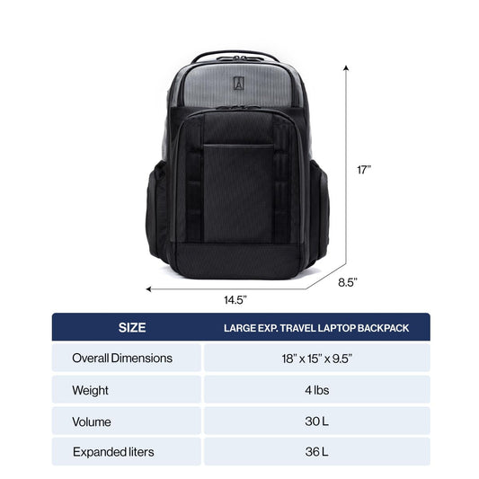 Travelpro Altitude 30-36L Expandable Laptop Backpack Water Resistant Business Travel Bag Black