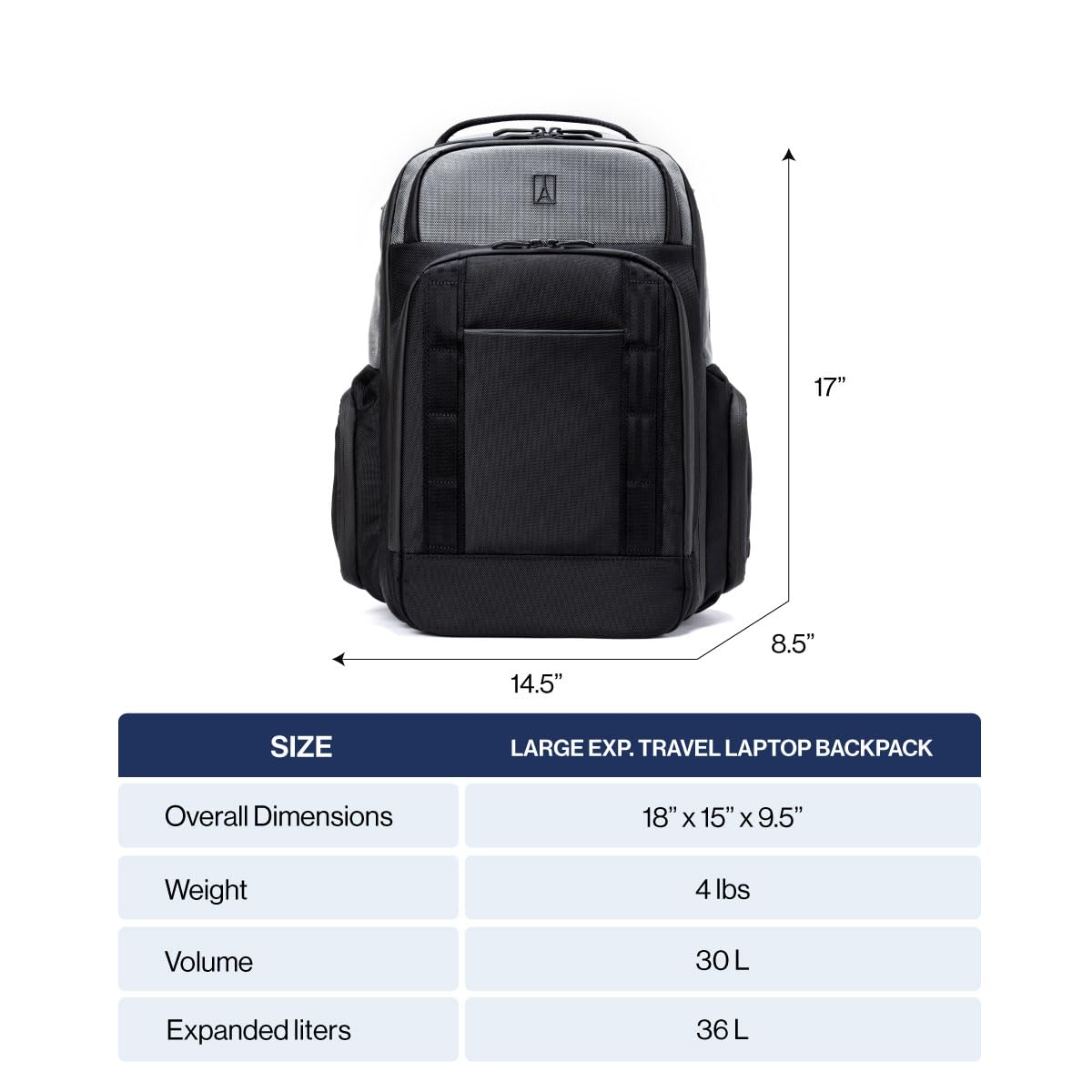 Travelpro Altitude 30-36L Expandable Laptop Backpack Water Resistant Business Travel Bag Black