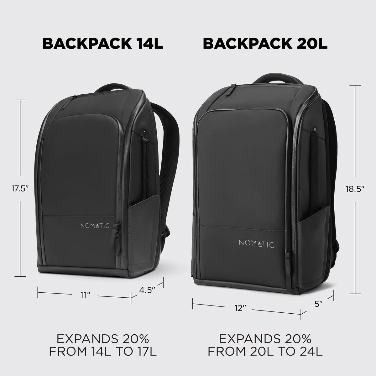 NOMATIC 20L Expandable Backpack Work Travel Laptop Bag 16” Sleeve Water Resistant Daypack